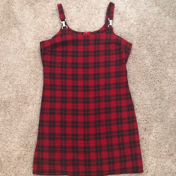 red and black plaid dress with buckles - Picture 2 of 4